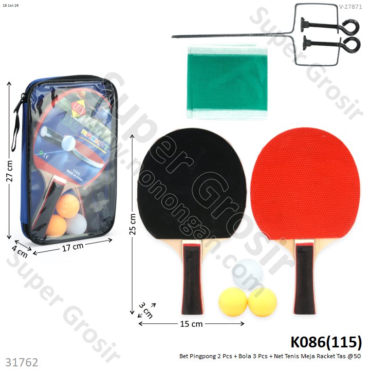 Bet Pingpong Set 2 Pcs Bola 3 Pcs dan Net Tenis Meja Racket Tas @50