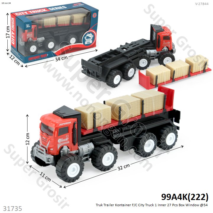 Truk Trailer Muat Triplek Roda Besar 32 cm F/C City Truck 1 Inner 27 Pcs Box Window @54