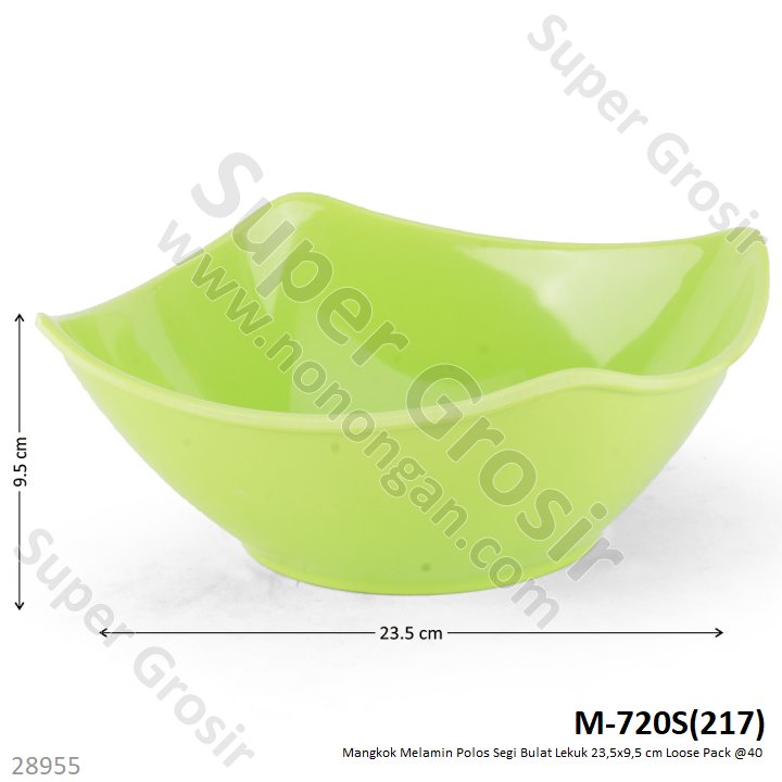 Mangkok Melamin Segi Bulat Lekuk Polos 23,5x9,5 cm Loose Pack @40