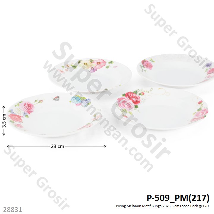 Piring Melamin Motif Bunga 23x3,5 cm Loose Pack @120