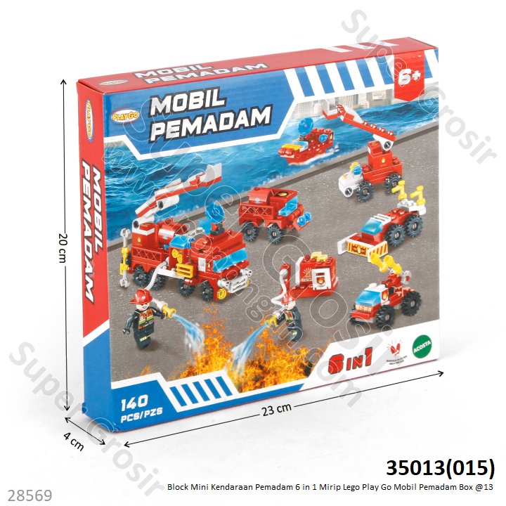 Mini Block Kendaraan Damkar Set 6 In 1 Play Go Mobil Pemadam Box @68