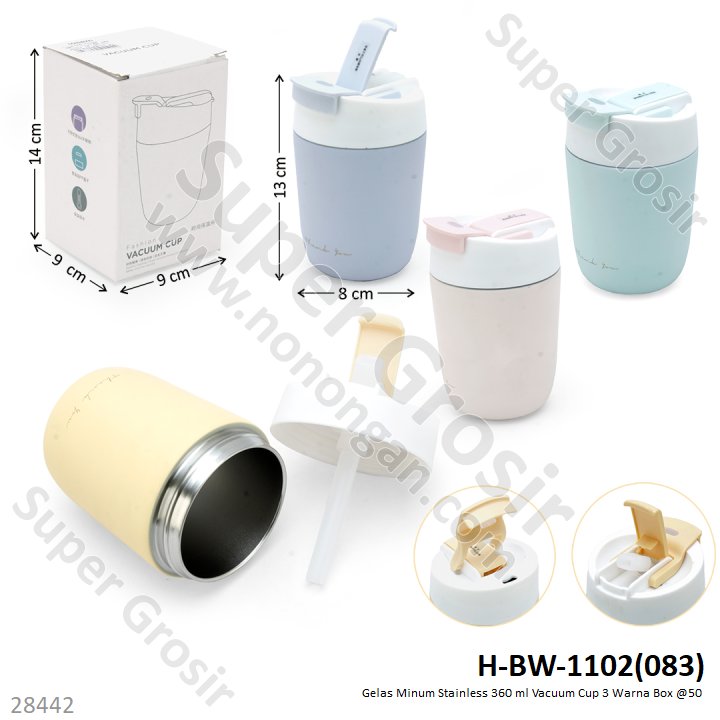 Gelas Minum Stainless 360 ml Vacuum Cup 3 Warna Box @50
