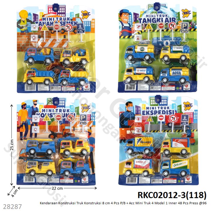 Truk Konstruksi Set 8 cm 4 Pcs P/B + Acc Rambu-Rambu Mini Truk 1 Inner 48 Pcs Press @96