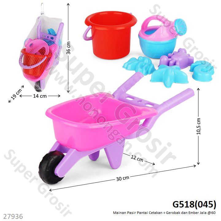 Cetakan Pasir Set Gerobak dan Ember Mainan Pantai Set Jala @60