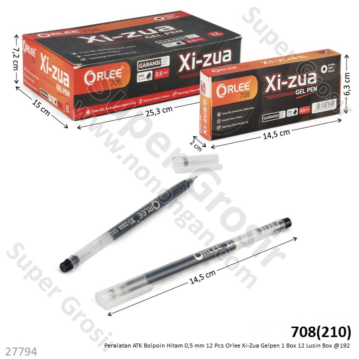 Bolpoin Hitam 0,5 mm 12 Pcs Orlee Xi-Zua Gelpen 1 Box 12 Lusin Box @192