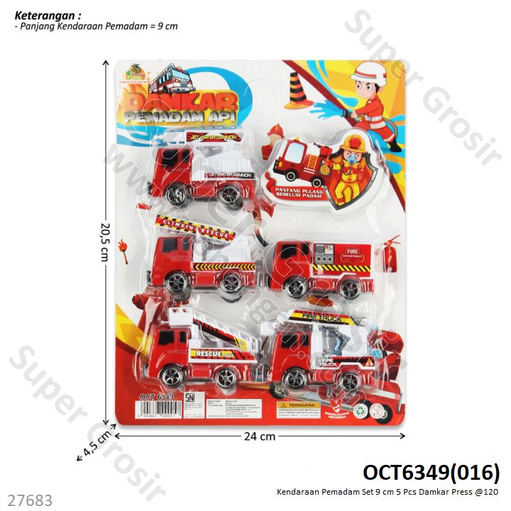 Truk Damkar Set 9 cm 5 Pcs P/B Damkar Pemadam Api Press @120