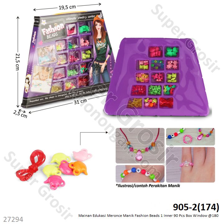 Mainan Edukasi Meronce Manik Fashion Beads 905-2 1 Inner 90 Pcs Box Window @180