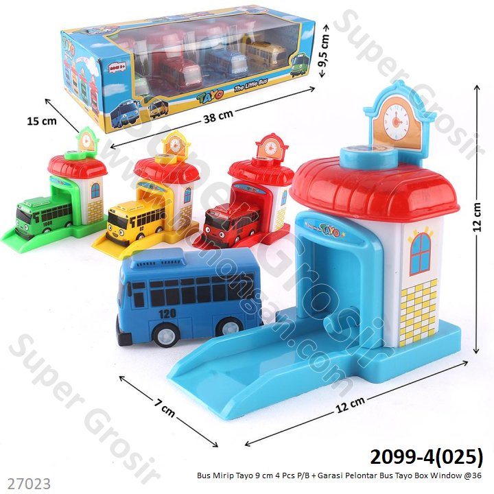 Bus Tayo Garasi 9 cm 4 Pcs P/B + Garasi Pelontar Bus Tayo Box Window @36
