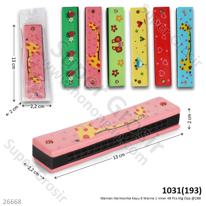 Mainan Harmonika Kayu 6 Warna 1 Inner 48 Pcs Ktg Opp @288