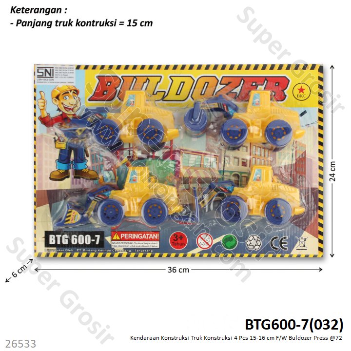 Truk Konstruksi Set 15-16 cm 4 Pcs F/W Buldozer Press @72
