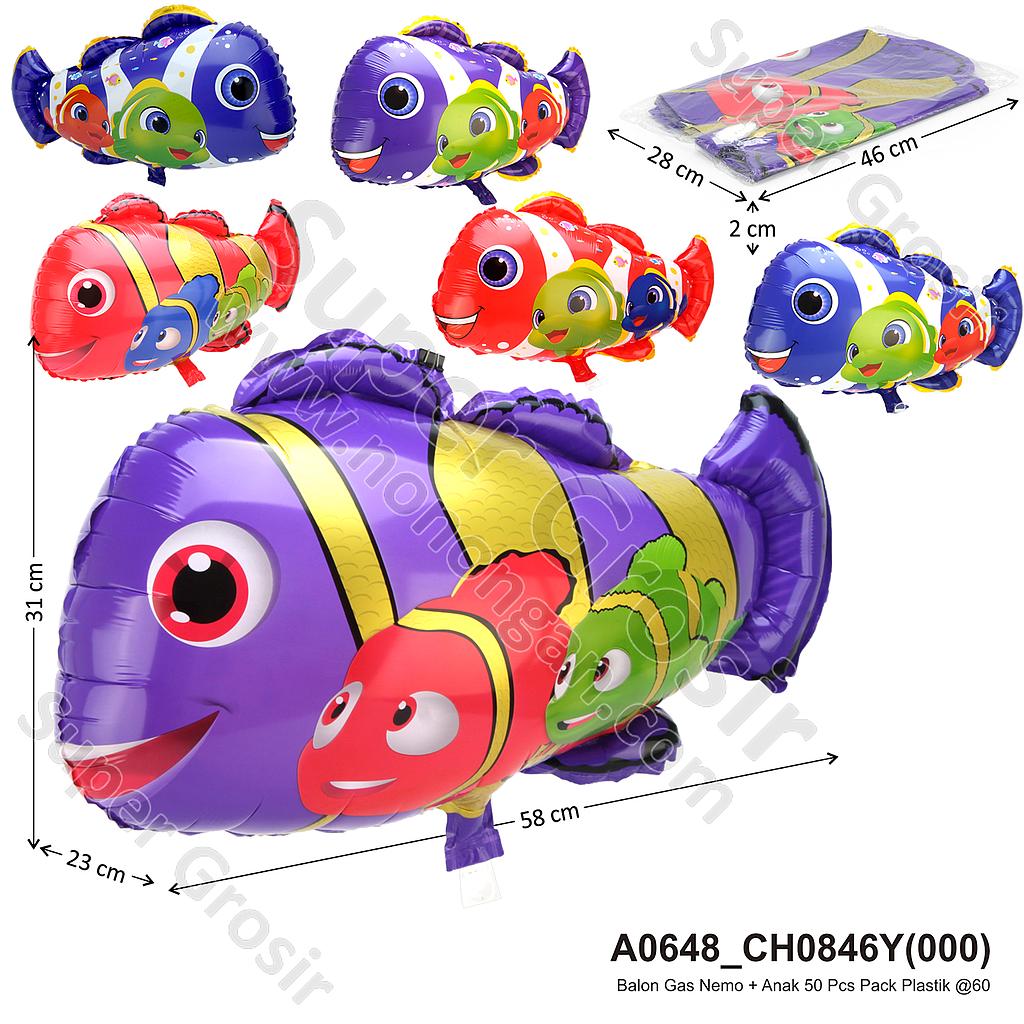 Balon Gas Nemo + Anak 50 Pcs Pack Plastik @60