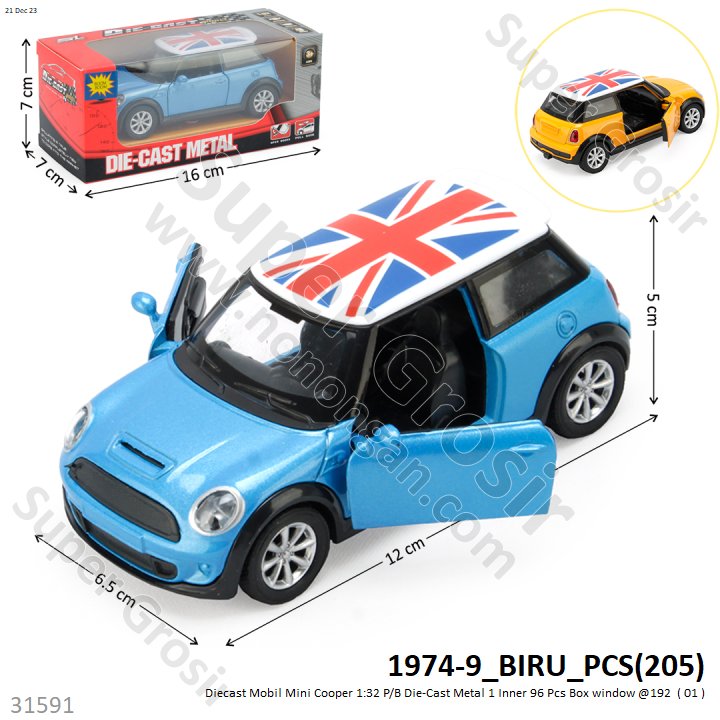 (ONLINE) Diecast Mobil Mini Cooper 1:32 P/B Die-Cast Metal Box Window @192