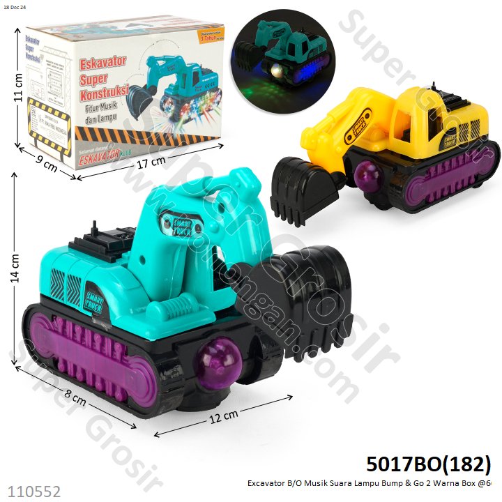 Excavator B/O Musik Suara Lampu Bump &amp; Go 2 Warna Box @60