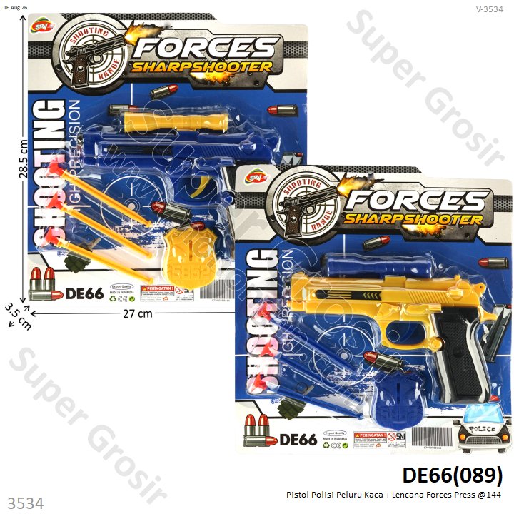 Pistol Polisi Peluru Kaca + Lencana Forces Press @144