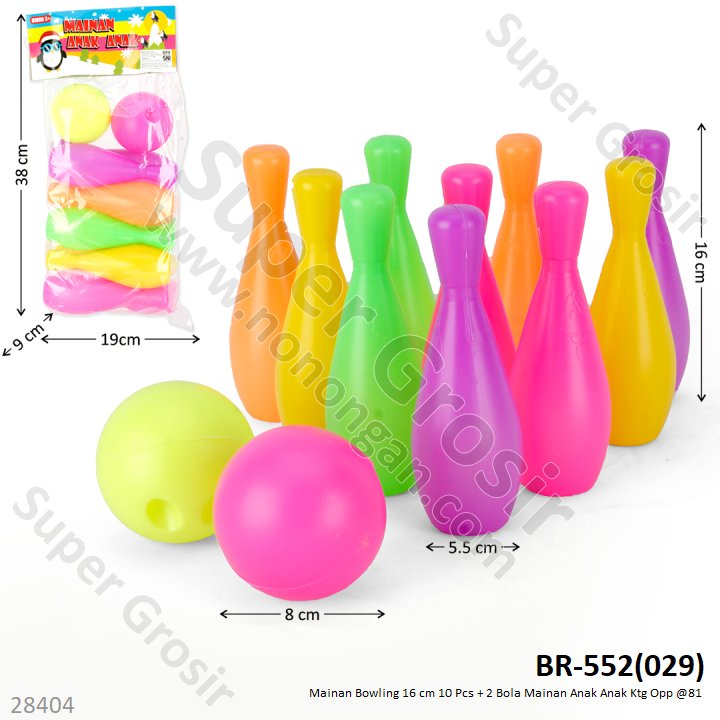 Bowling Set 10 Pcs 16 cm dan Bola 2 Pcs Mainan Anak Anak Ktg Opp @81