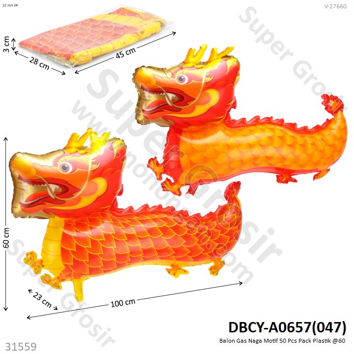 Balon Gas Naga Motif 50 Pcs Pack Plastik @60