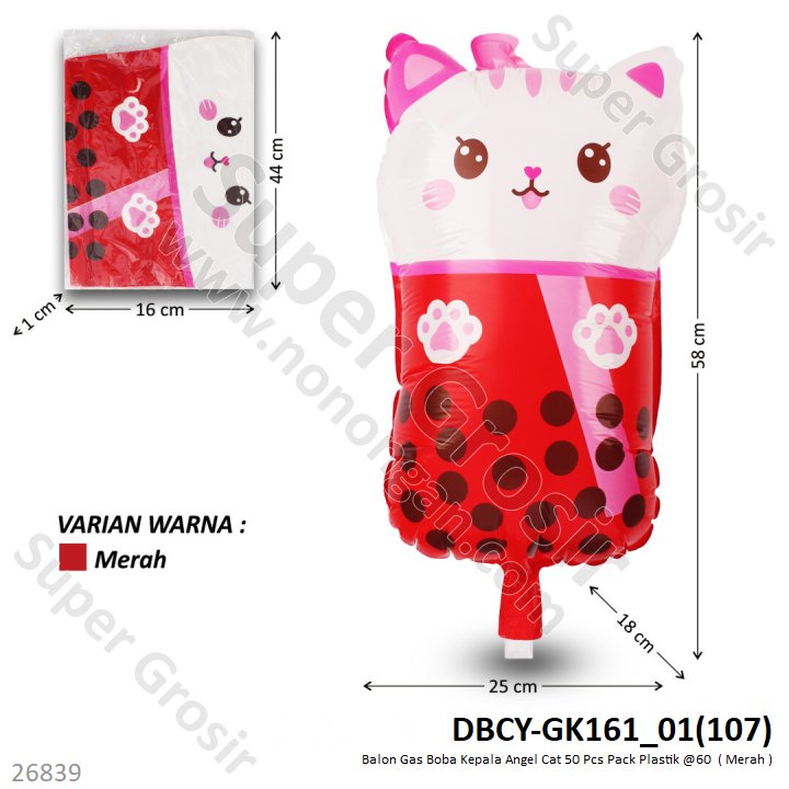 (Obral) Balon Gas Boba Kepala Angel Cat 50 Pcs Pack Plastik @60