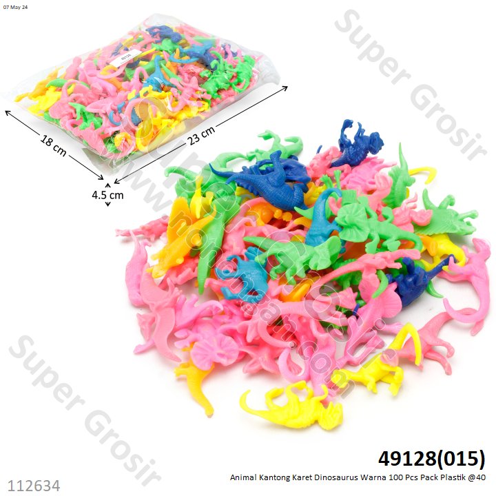 Dinosaurus Warna Warni Karet 100 Pcs Pack Plastik @40