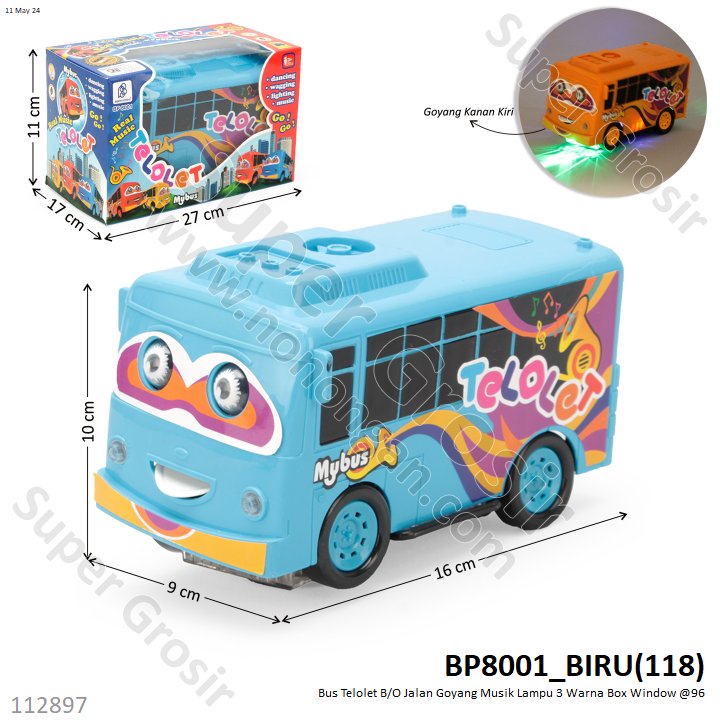 Bus Telolet B/O Jalan Goyang Musik Lampu 3 Warna Box Window @96