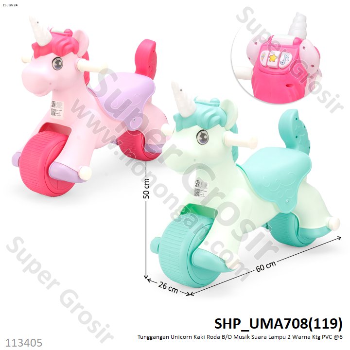 Tunggangan Sepeda Balance Bike Unicorn B/O Musik Suara Lampu Ktg PVC @6