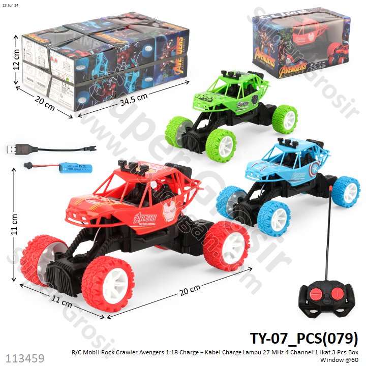R/C Mobil Rock Crawler Avengers 1:18 Charge + Kabel Charge Lampu 27 MHz 4 Channel 1 Ikat 3 Pcs Box Window @60