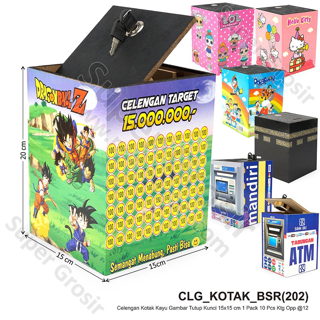 Celengan Kotak Kayu Gambar Tutup Kunci 15x15 cm 1 Pack 10 Pcs Ktg Opp @12