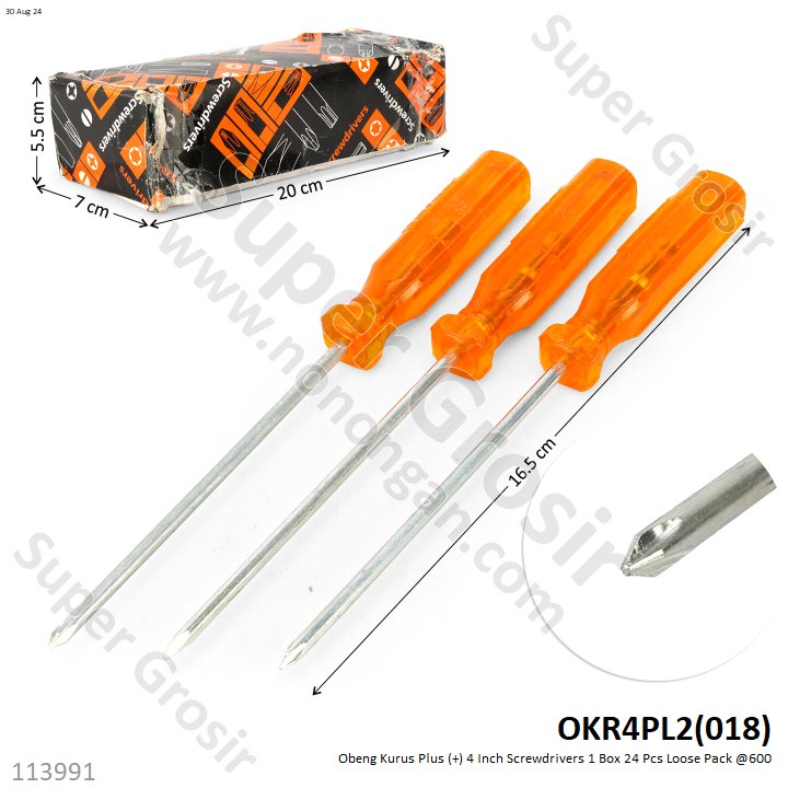 Obeng Kurus Plus (+) 4 Inch Screwdrivers 1 Box 24 Pcs Loose Pack @600