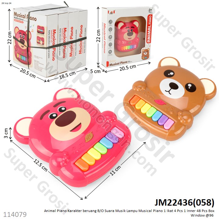 Baby Musical Piano Karakter Brown Line / Lotso B/O Suara Musik Lampu Musical Piano 1 Ikat 4 Pcs 1 Inner 48 Pcs Box Window @96