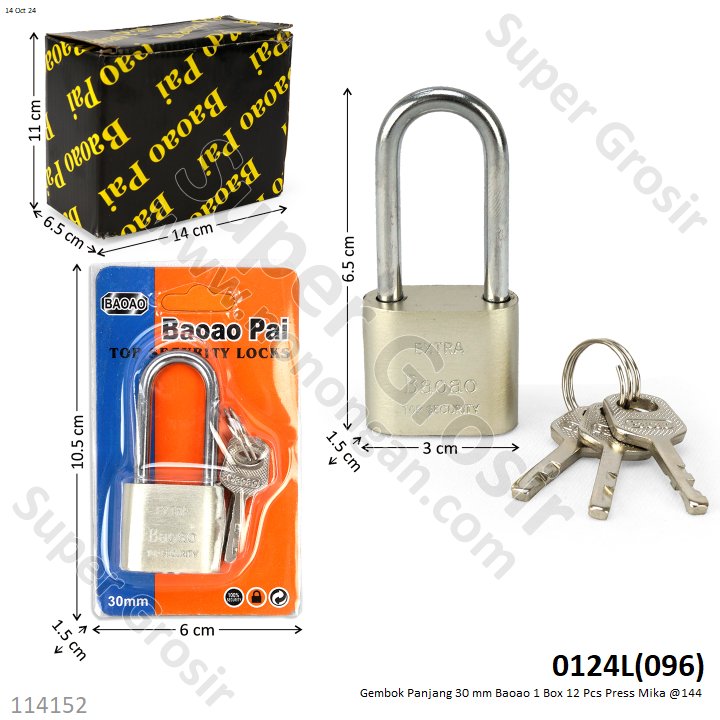 Gembok Panjang 30 mm Baoao 1 Box 12 Pcs Press Mika @144