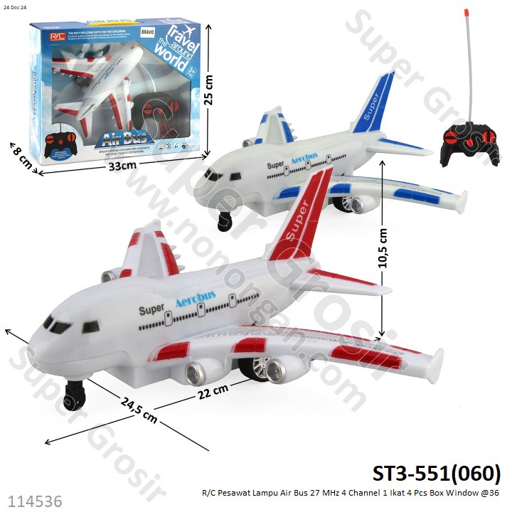 R/C Pesawat Lampu Air Bus 27 MHz 4 Channel 1 Ikat 4 Pcs Box Window @36