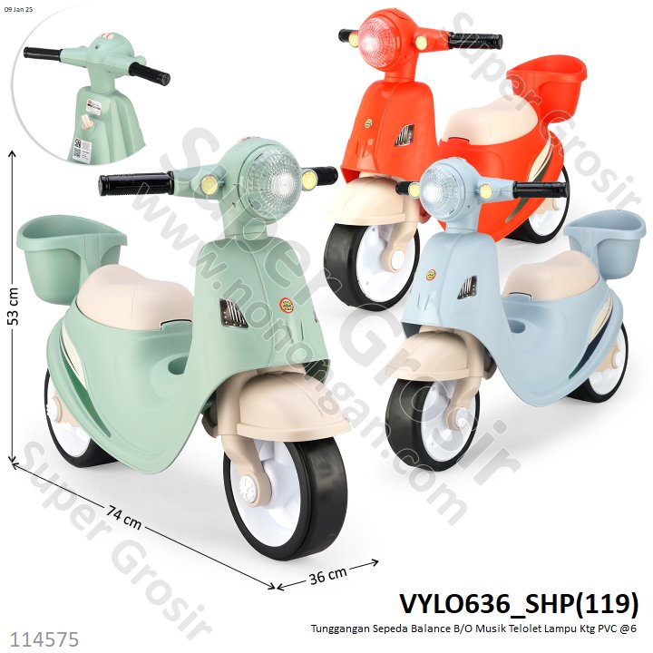 Tunggangan Sepeda Balance Bike Motor Vespa B/O Musik Telolet Lampu Ktg PVC @6