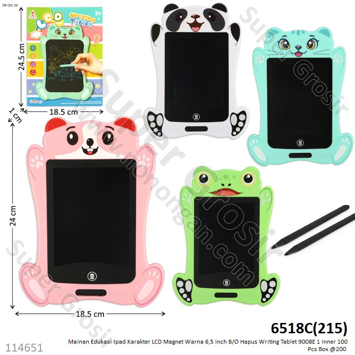 Mainan Edukasi Ipad Karakter LCD Magnet Warna 6,5 Inch B/O Hapus Writing Tablet 9008E 1 Inner 100 Pcs Box @200