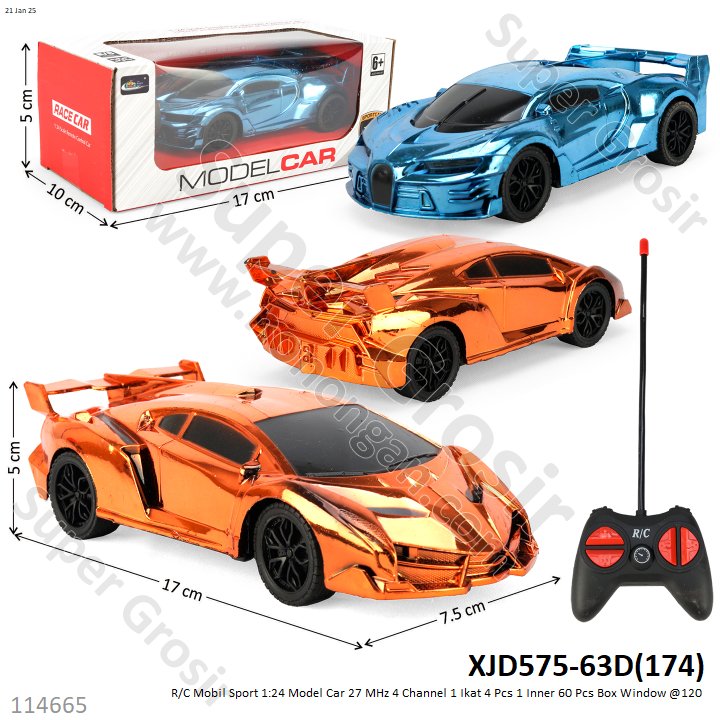 R/C Mobil Sedan Lamborghini Metalik 1:24 Model Car 27 MHz 4 Channel 1 Ikat 4 Pcs 1 Inner 60 Pcs Box Window @120