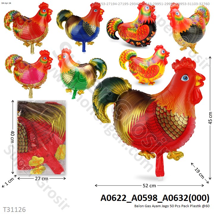 Balon Gas Ayam Jago 50 Pcs Pack Plastik @60 