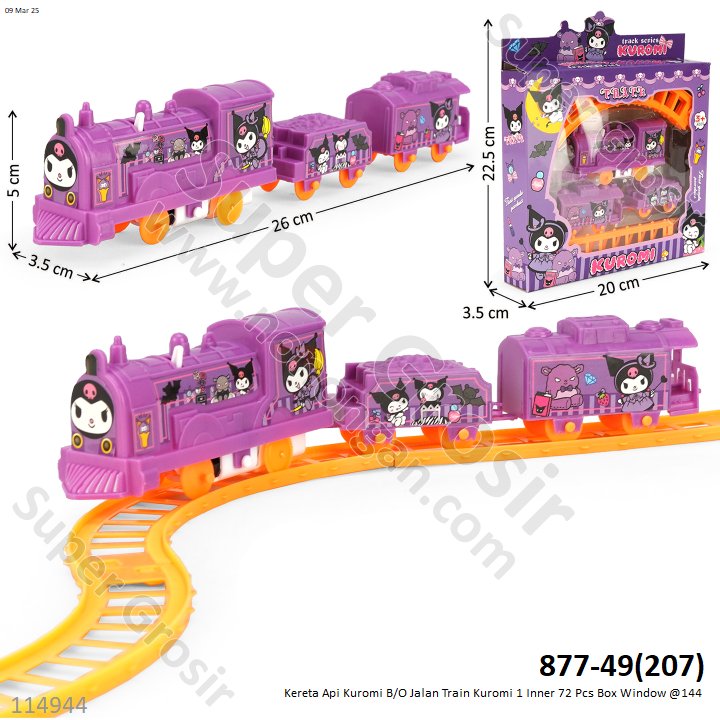 Kereta Api Kuromi dan Track B/O 3 Gerbong  Jalan Train Kuromi 1 Inner 72 Pcs Box Window @144