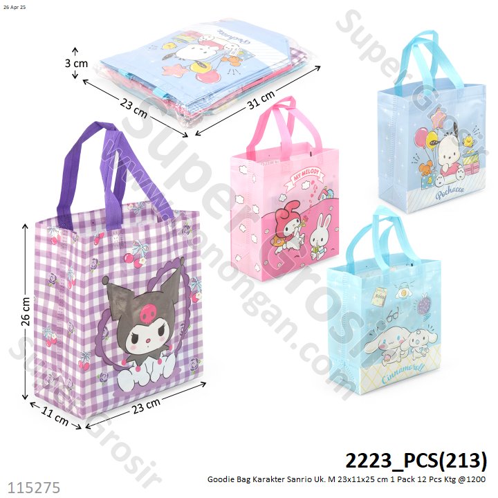 Goodie Bag Karakter Sanrio Uk. M 23x11x25 cm 1 Pack 12 Pcs Ktg @1200