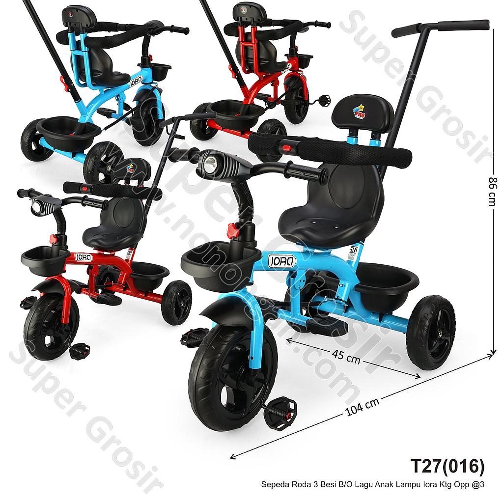 Tunggangan Sepeda Roda 3 Besi + Dorongan Sandaran dan Pengaman B/O Lagu Anak Lampu Iora Ktg Opp @3