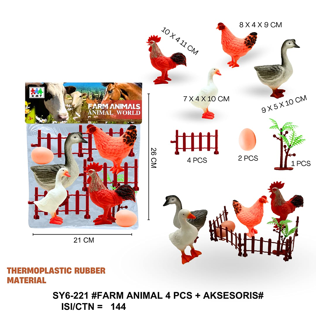 Hewan Ternak Ayam Angsa 4 Pcs + Pagar dan Telur Farm Animals 1 Inner 72 Pcs Ktg PVC @144