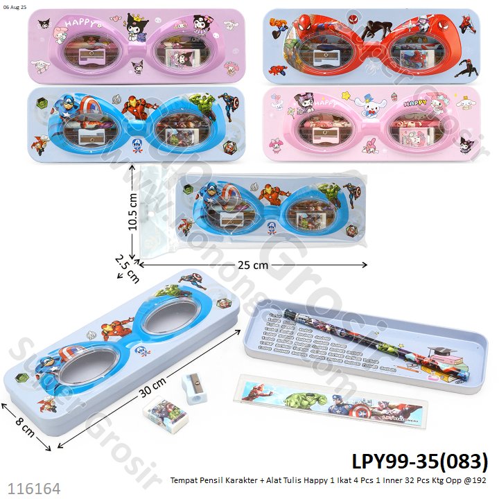 Tempat Pensil Karakter + Alat Tulis Happy 1 Ikat 4 Pcs 1 Inner 32 Pcs Ktg Opp @192
