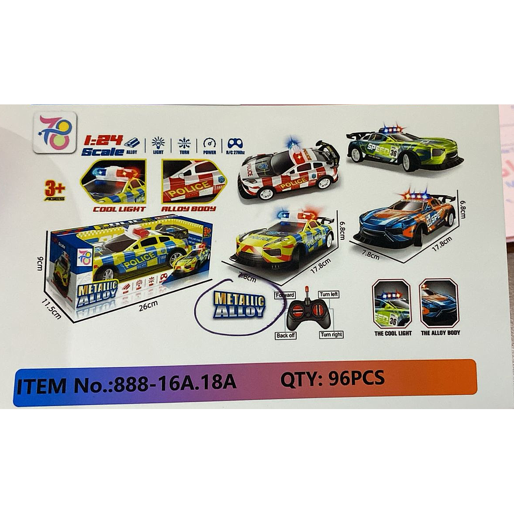 R/C Mobil Sedan 1:24 Lampu Metallic Alloy 27 MHz 4 Channel 888-16A 1 Ikat 4 Pcs Box Window @96
