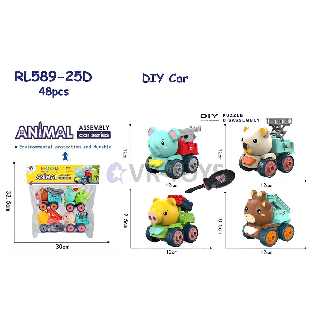 DIY Kendaraan Kepala Hewan 4 Pcs F/W + Obeng Animal 1 Inner 24 Pcs Ktg PVC @48