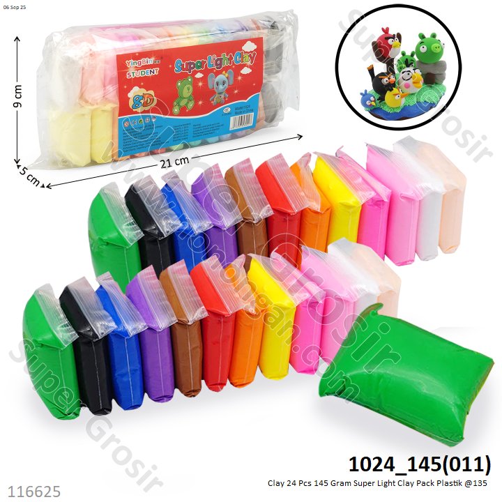 Clay 24 Pcs 145 Gram Super Light Clay Pack Plastik @135 