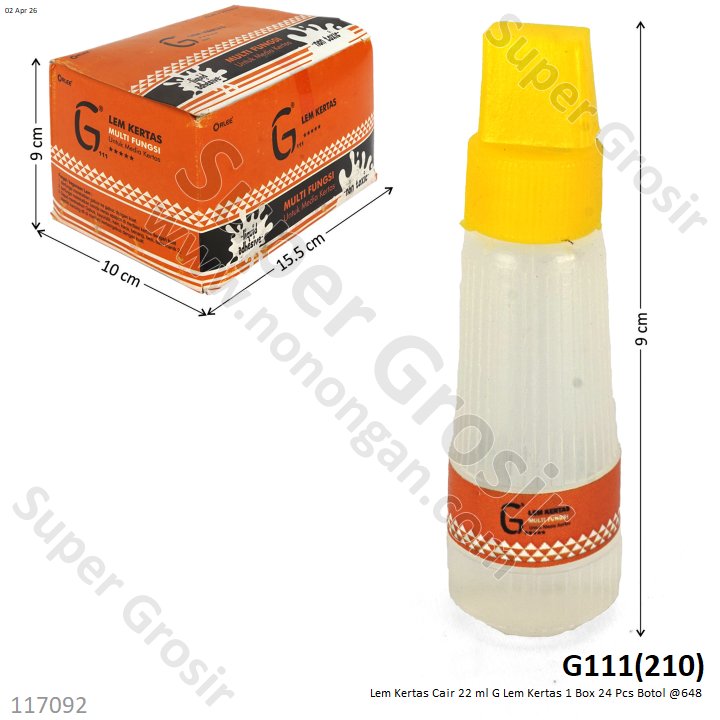 Lem Kertas Cair 22 ml G Lem Kertas 1 Box 24 Pcs Botol @648