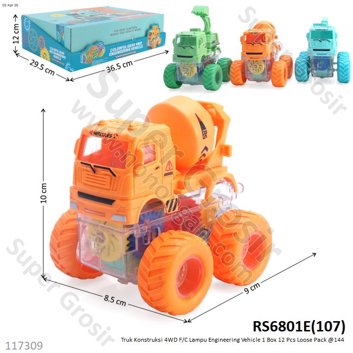 Truk Konstruksi 4WD F/C Lampu Engineering Vehicle 1 Box 12 Pcs Loose Pack @144