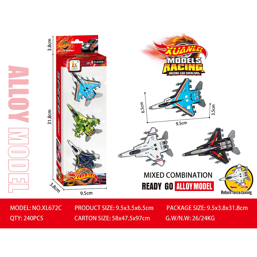 Diecast Pesawat 9,5 cm 3 Pcs P/B Xuanlei XL672 Box Window @240