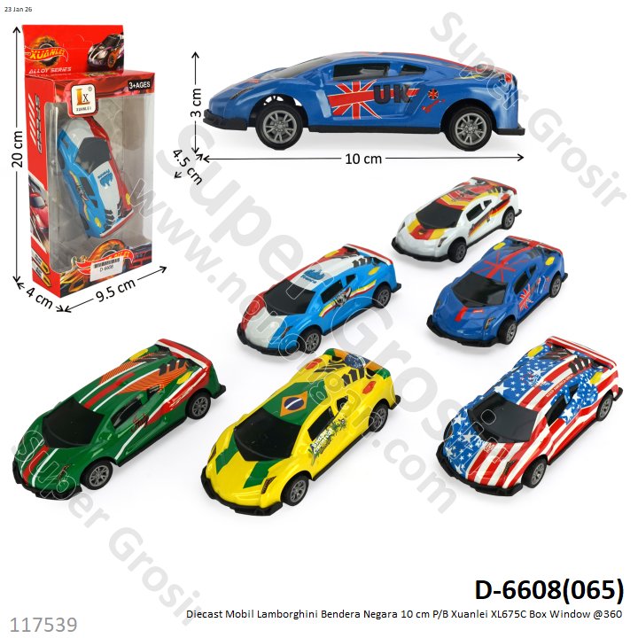 Diecast Mobil Lamborghini Bendera Negara 10 cm P/B Xuanlei XL675C Box Window @360