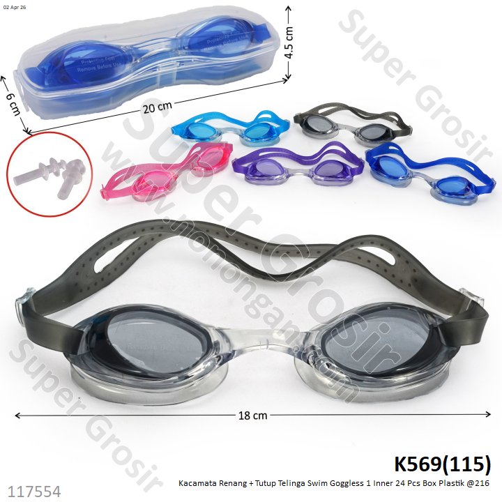 Kacamata Renang + Tutup Telinga Swim Goggless 1 Inner 24 Pcs Box Plastik @216