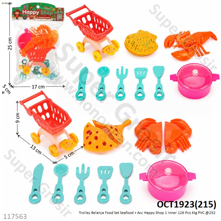 Trolley Belanja Food Set Seafood + Acc Happy Shop 1 Inner 126 Pcs Ktg PVC @252