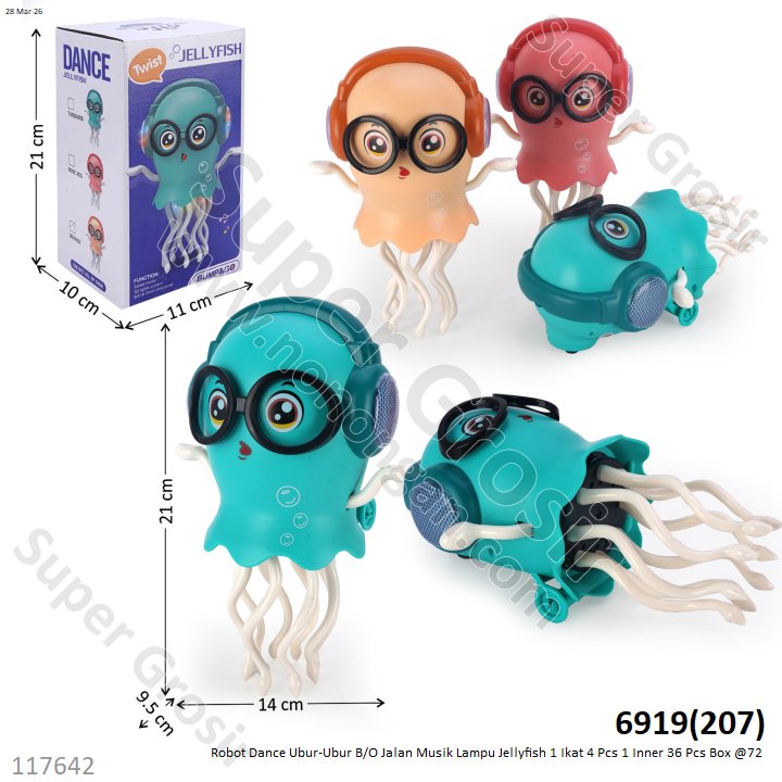 Robot Dance Ubur-Ubur B/O Jalan Musik Lampu Jellyfish 1 Ikat 4 Pcs 1 Inner 36 Pcs Box @72