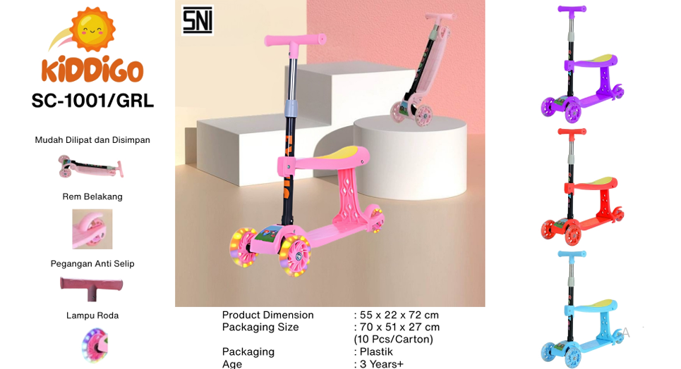Scooter Roda 3 Roda Nyala + Tempat Duduk Scooter Speed Kiddigo Ktg Opp @10